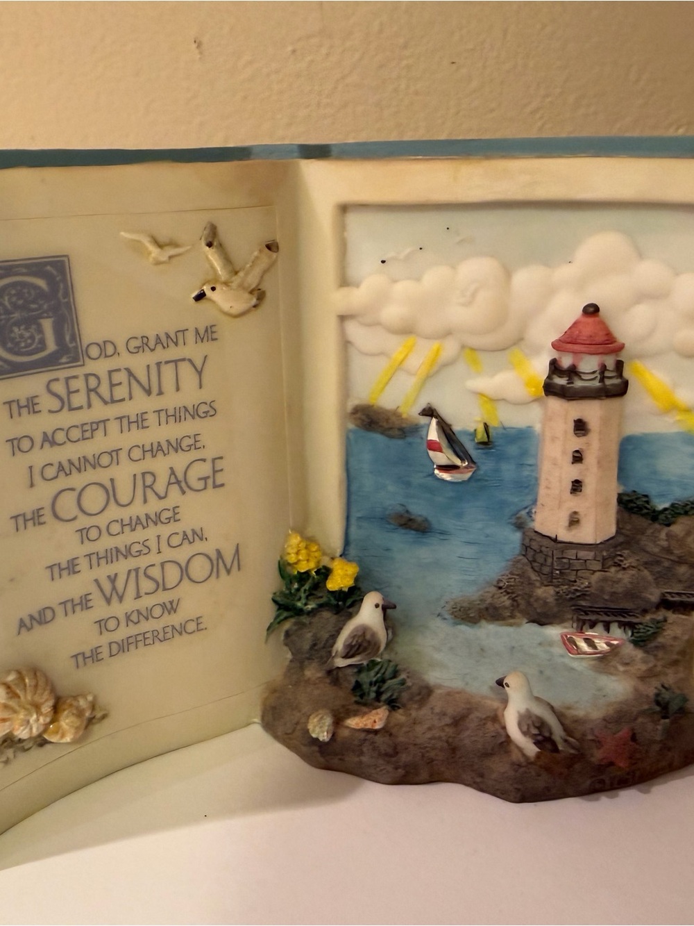 Vintage Resin Serenity Prayer Lighthouse Decorative Book Plaque
